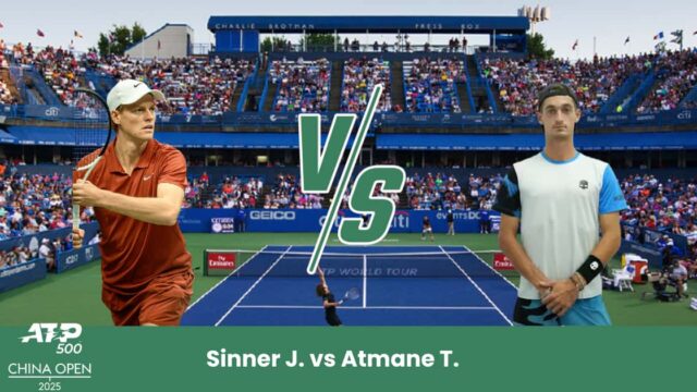 Sul cemento di Pechino, Sinner parte favorito contro Atmane grazie alla sua solidità e al rendimento costante. Pronostico: vittoria Sinner 2-0.