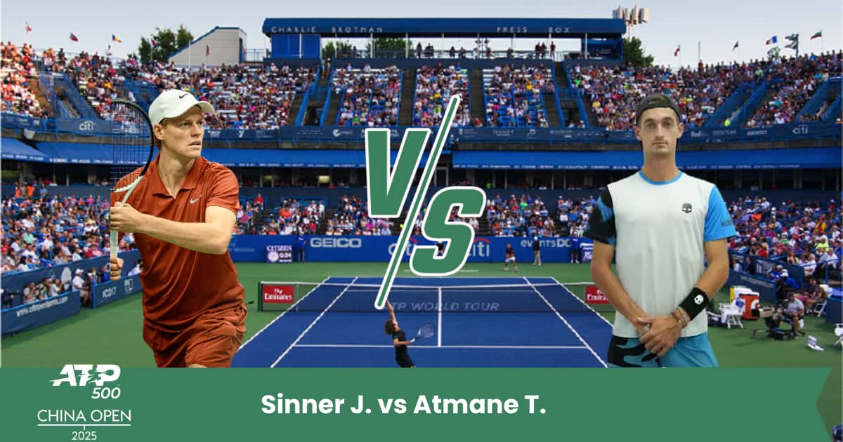Sul cemento di Pechino, Sinner parte favorito contro Atmane grazie alla sua solidità e al rendimento costante. Pronostico: vittoria Sinner 2-0.