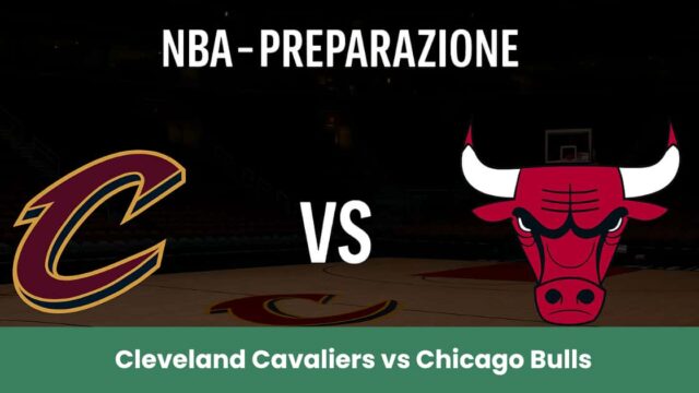 Banner NBA - Preparazione: Cleveland Cavaliers vs Chicago Bulls su campo da basket professionale.
