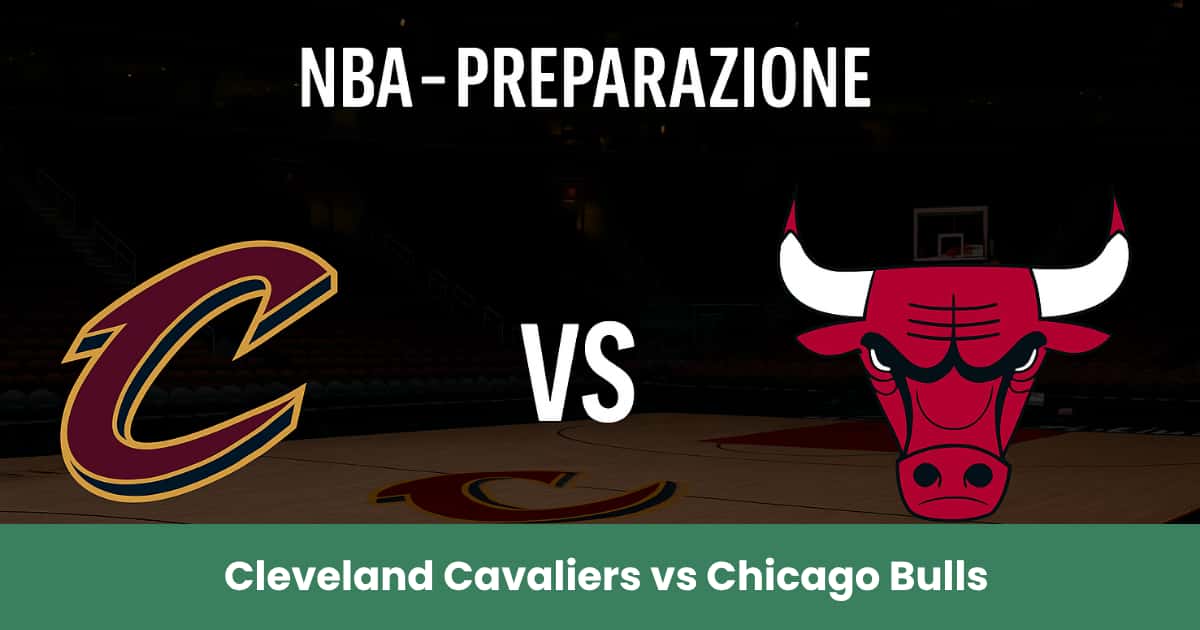 Banner NBA - Preparazione: Cleveland Cavaliers vs Chicago Bulls su campo da basket professionale.
