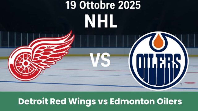 Immagine promozionale NHL: Detroit Red Wings vs Edmonton Oilers su pista di ghiaccio.