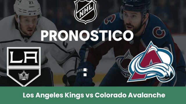 Partita NHL tra Los Angeles Kings e Colorado Avalanche con giocatori sul ghiaccio e loghi delle squadre.