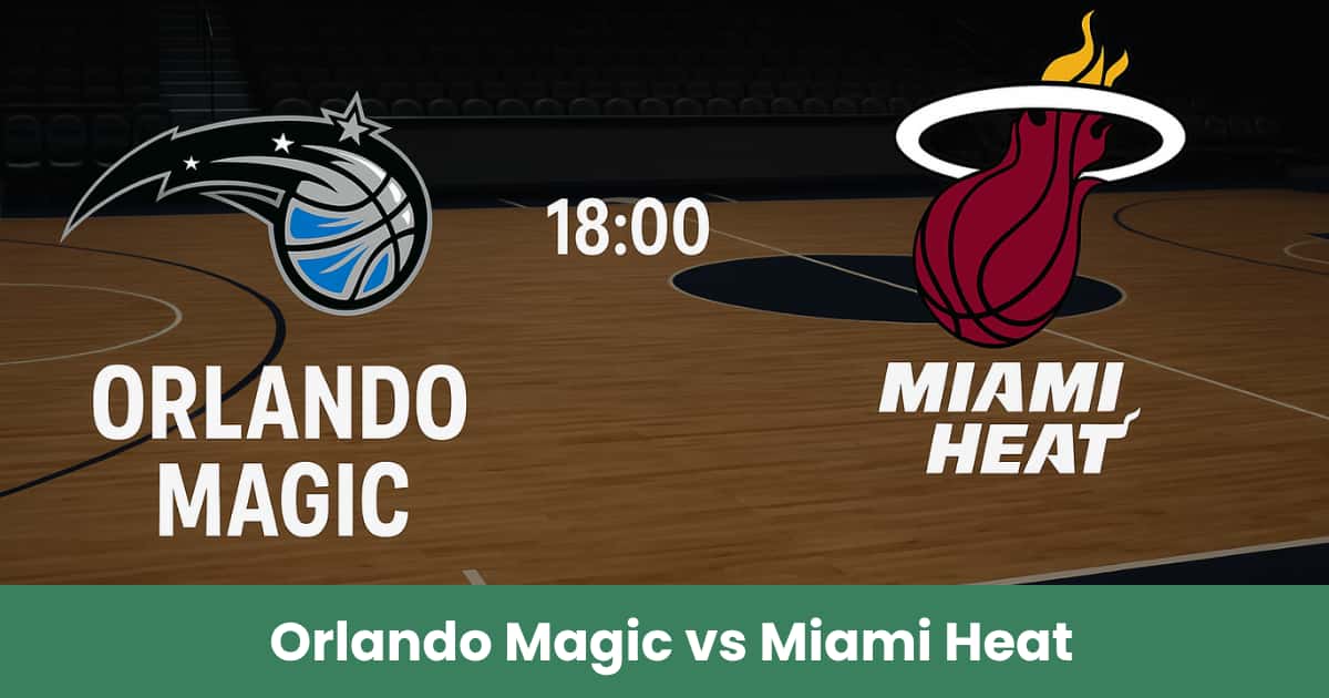 Grafica del match NBA di preparazione tra Orlando Magic e Miami Heat su un campo da basket.