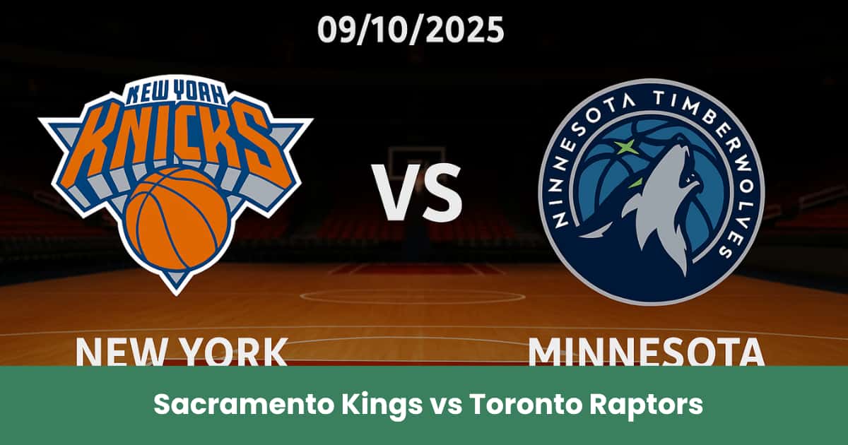 Immagine del pronostico NBA tra New York Knicks e Minnesota Timberwolves sullo sfondo di un campo da basket.
