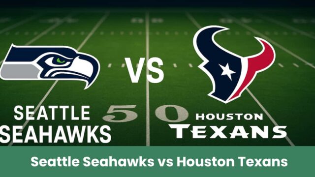 Seattle Seahawks vs Houston Texans su campo da football americano illuminato