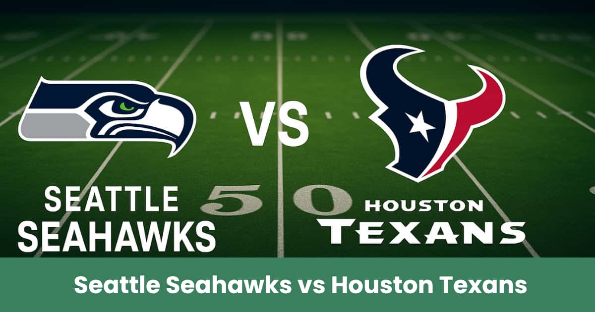 Seattle Seahawks vs Houston Texans su campo da football americano illuminato